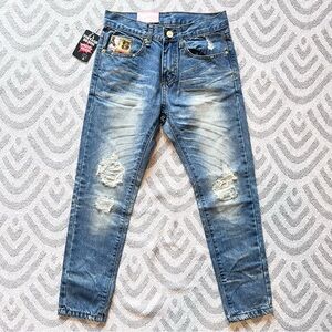 JL Vintage Women’s High Rise Distressed Korean Blue Denim Cropped Jeans 28 NWT